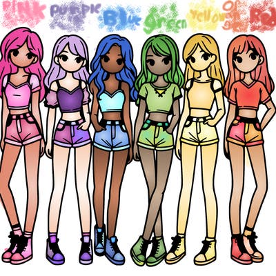 a group of girls wearing crop tops and shorts