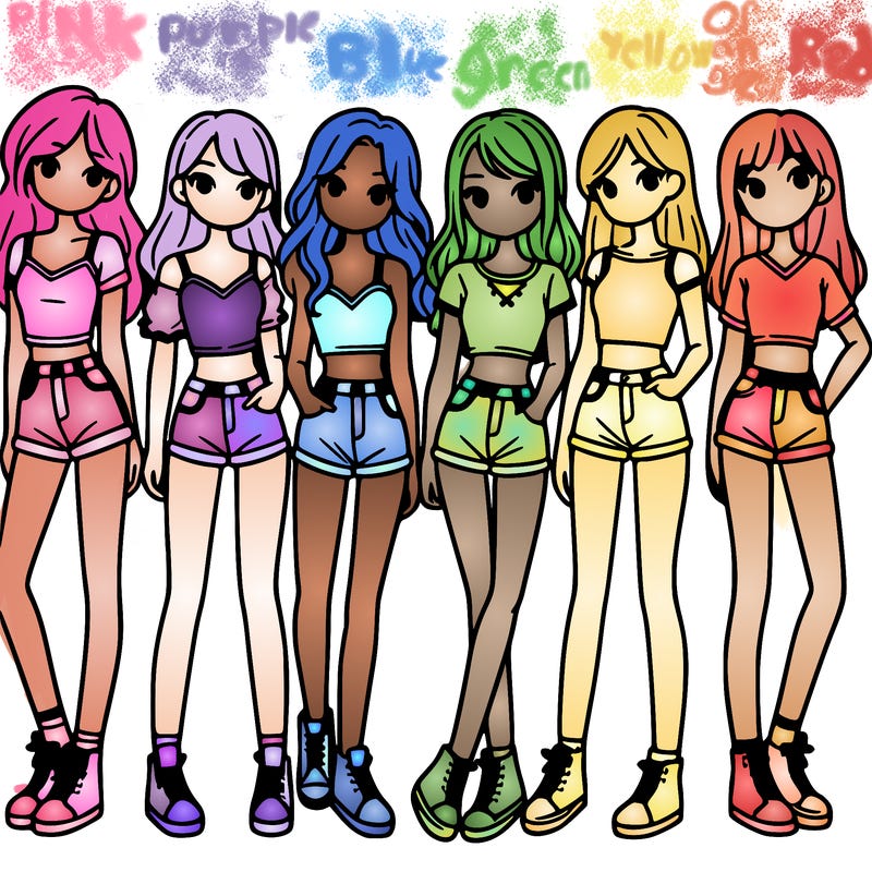 a group of girls wearing crop tops and shorts
