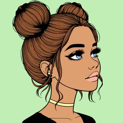 realistic girl with buns on the top of her head