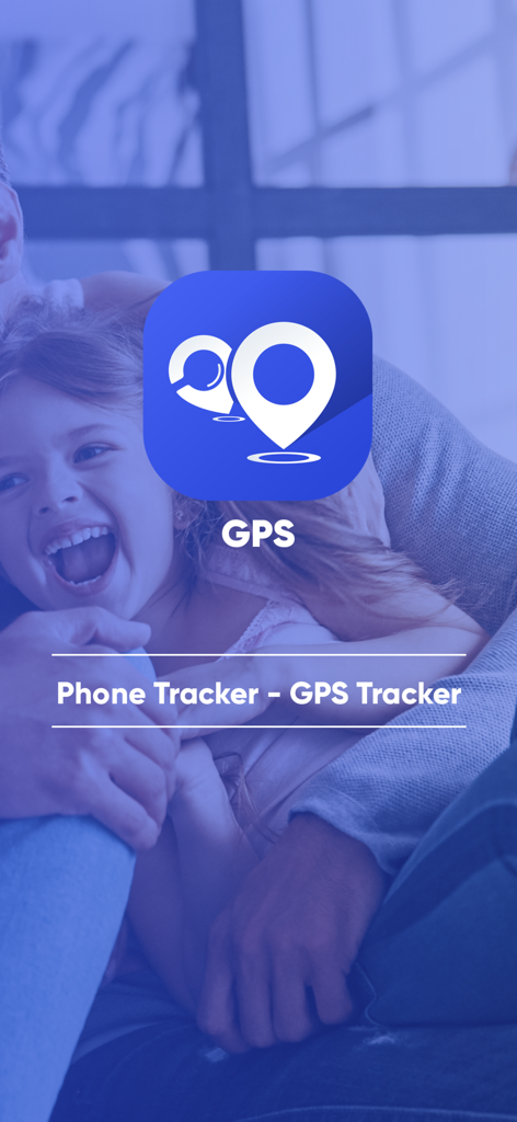 GPS Phone Location Tracker - Locato GPS Phone Tracker app splash screen featuring a happy family background.