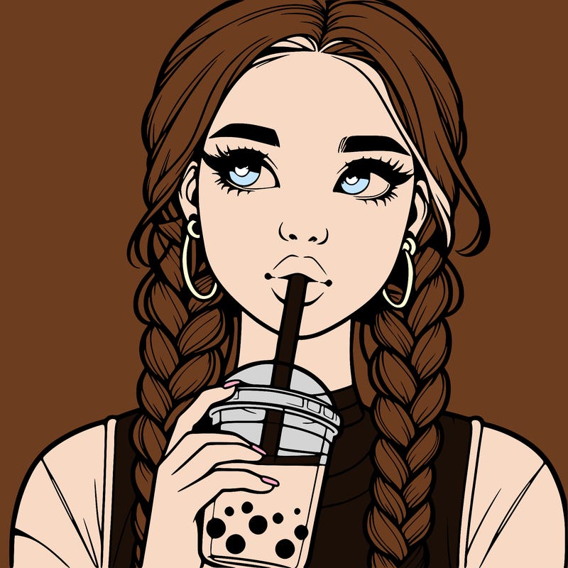 realistic girl with braided hair drinking boba