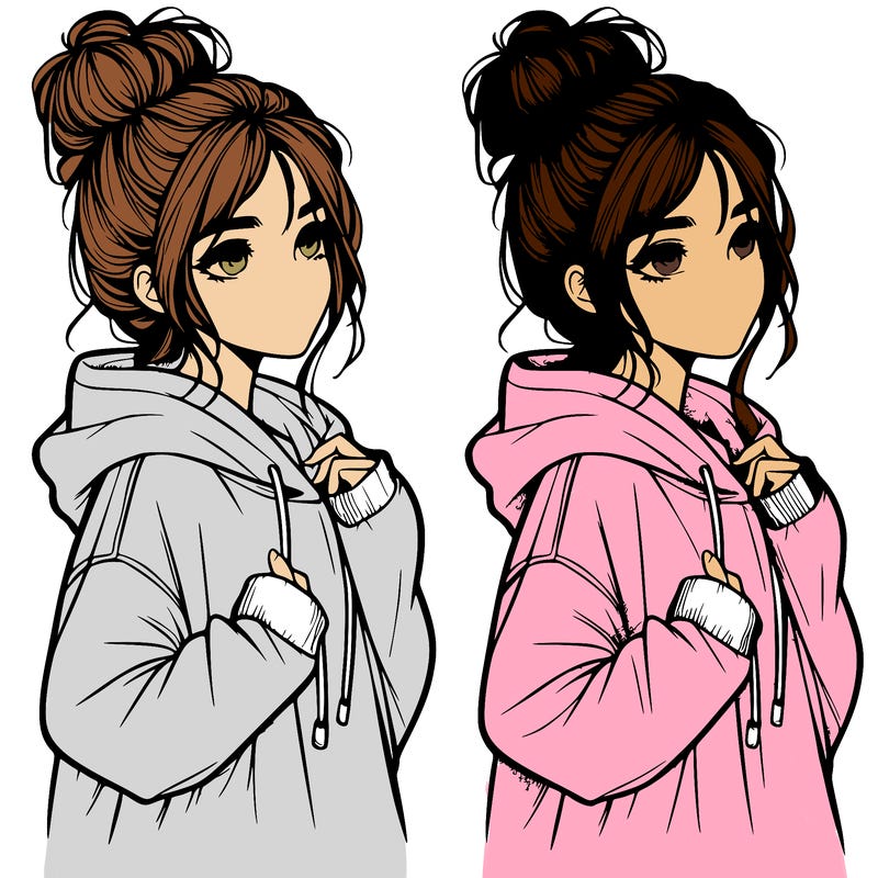 realistic girl wearing a oversized hoodie and messy bun