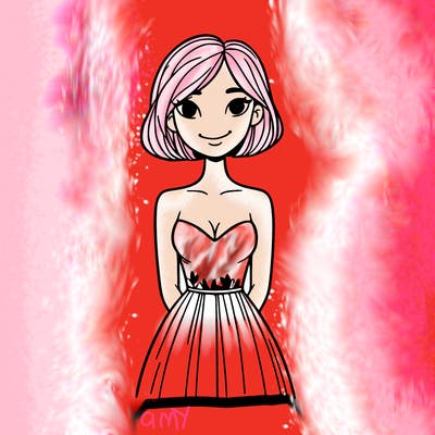 a women with short hair in a dress