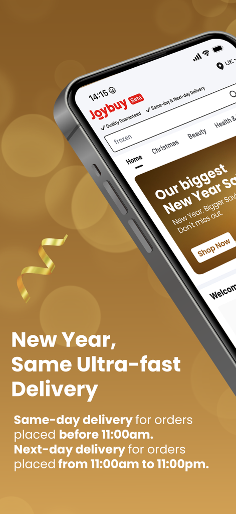 Joybuy mobile app interface promoting same-day and next-day delivery