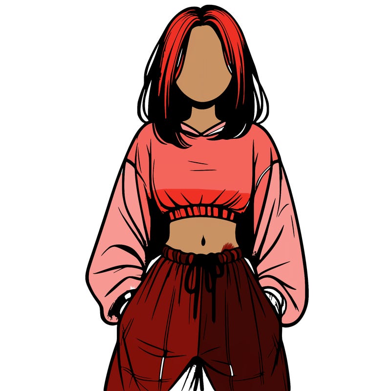 realistic girl faceless with baggy pants and a crop top