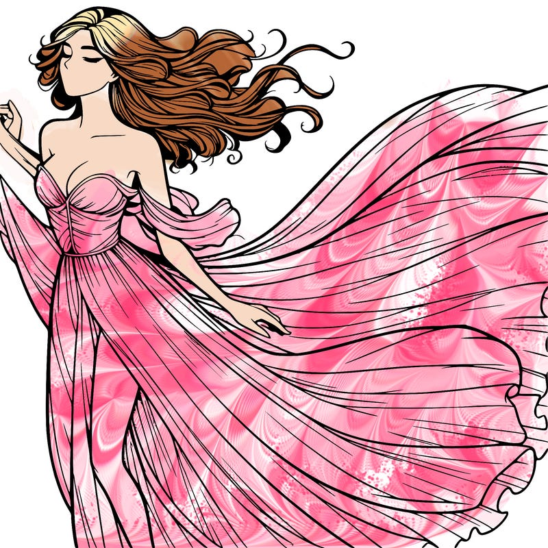 realistic woman in dress flowing the the wind