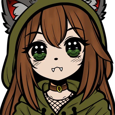 a girl with wolf ears and fangs