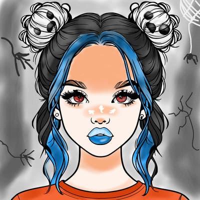 realistic girl with two buns in hair and lips