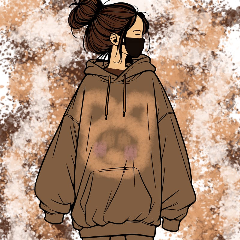 realistic girl with a oversized sweatshirt on and a bun