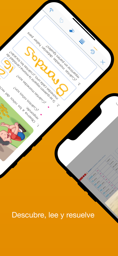 ese digital - Two mobile screens displaying interactive Spanish digital textbooks from the ese digital app