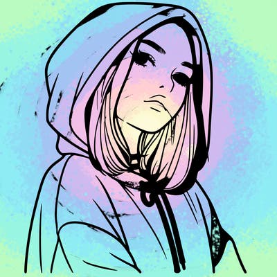 a realistic girl in a hoodie