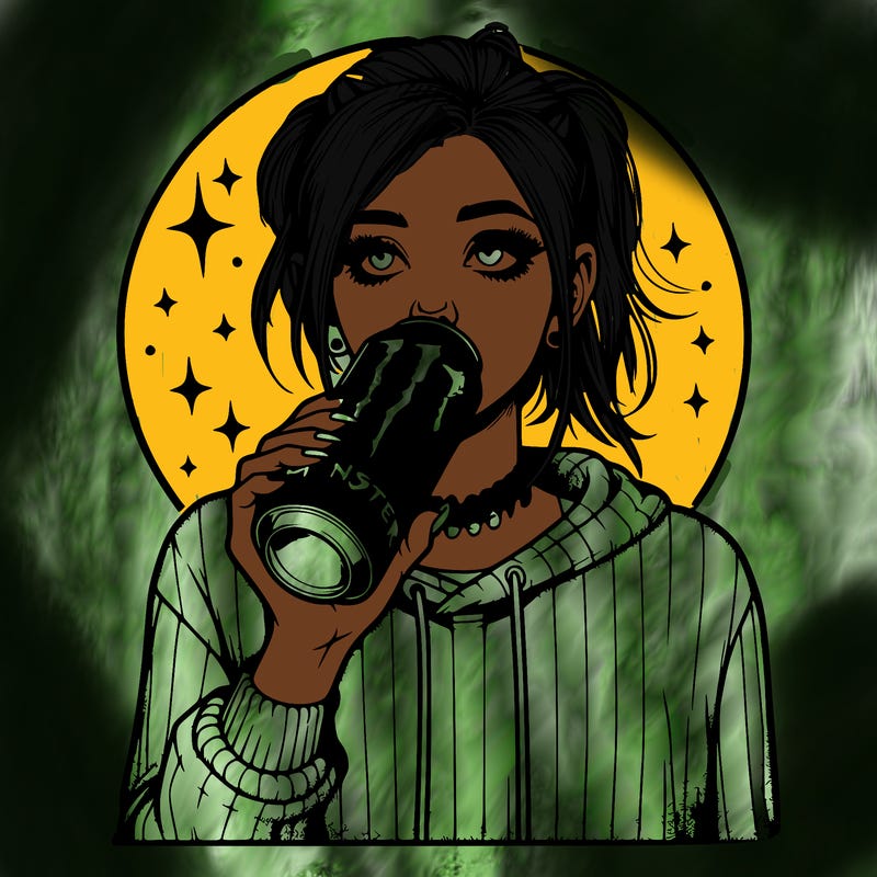 realistic girl drinking monster energy drink