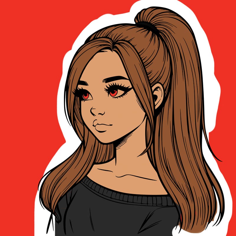 realistic girl with a high ponytail