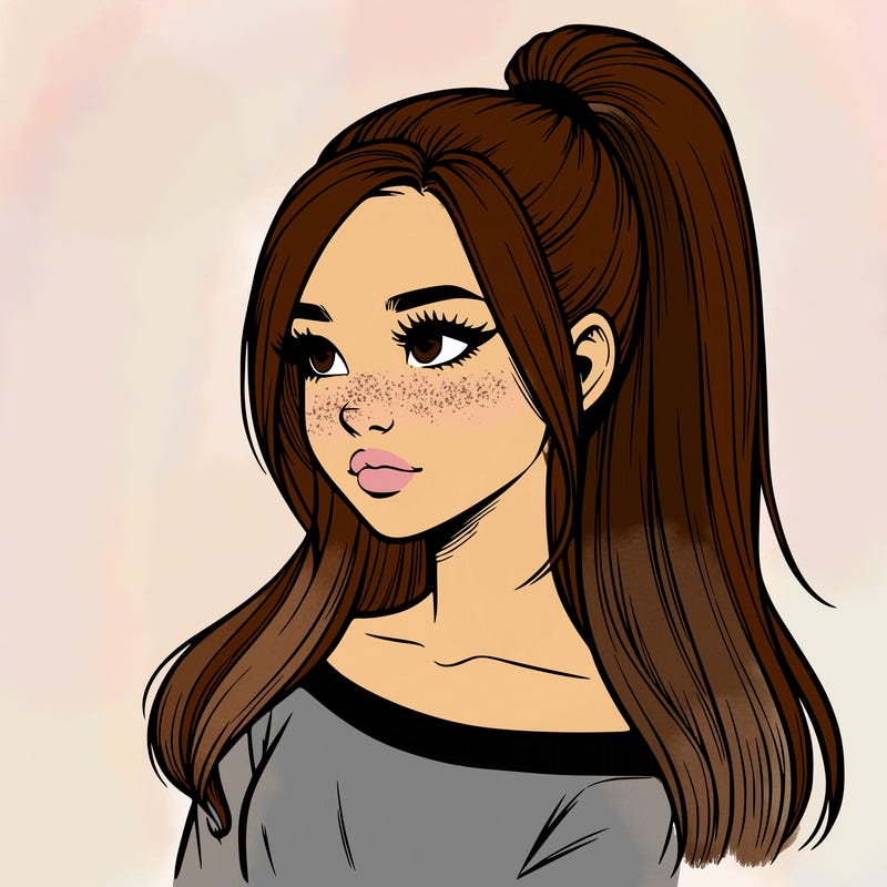 realistic girl with a high ponytail