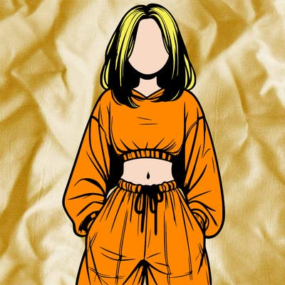 realistic girl faceless with baggy pants and a crop top