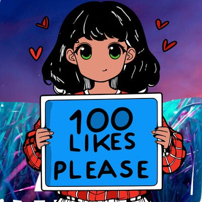 a girl holding a sign saying 100 likes please
