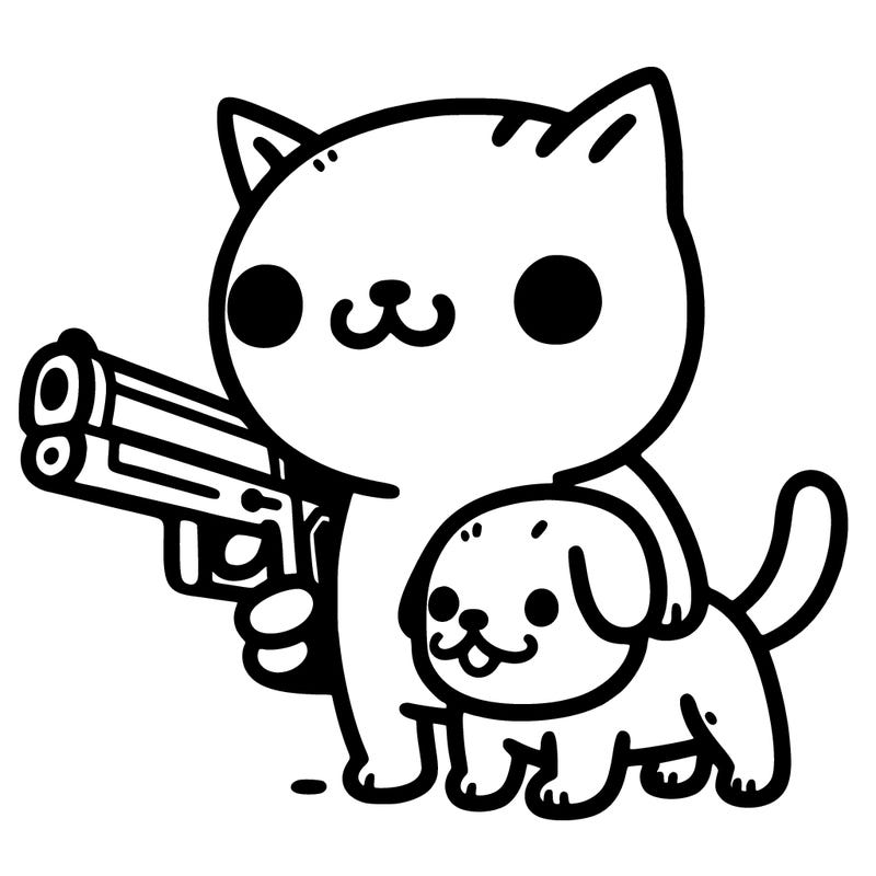 cat with a dog as a gun