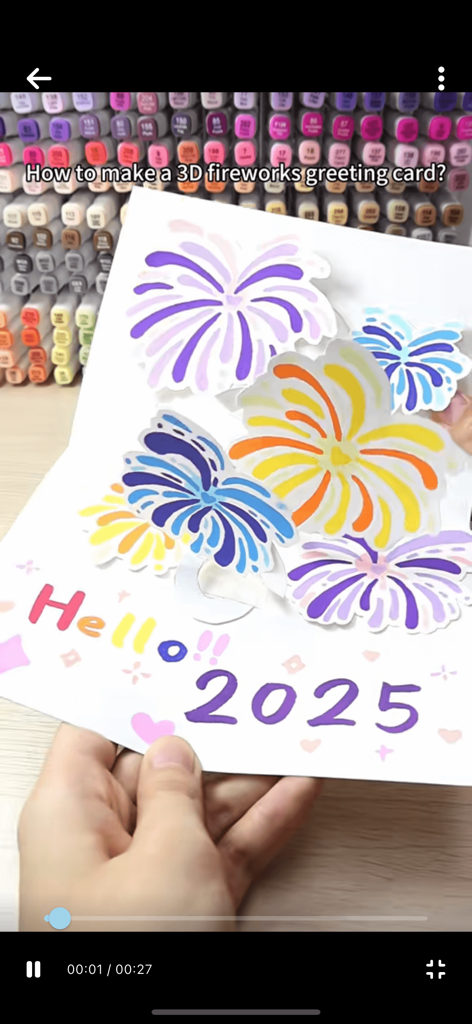 Popi - Video & Connect - A handmade 3D pop up greeting card with colorful fireworks and 2025 text