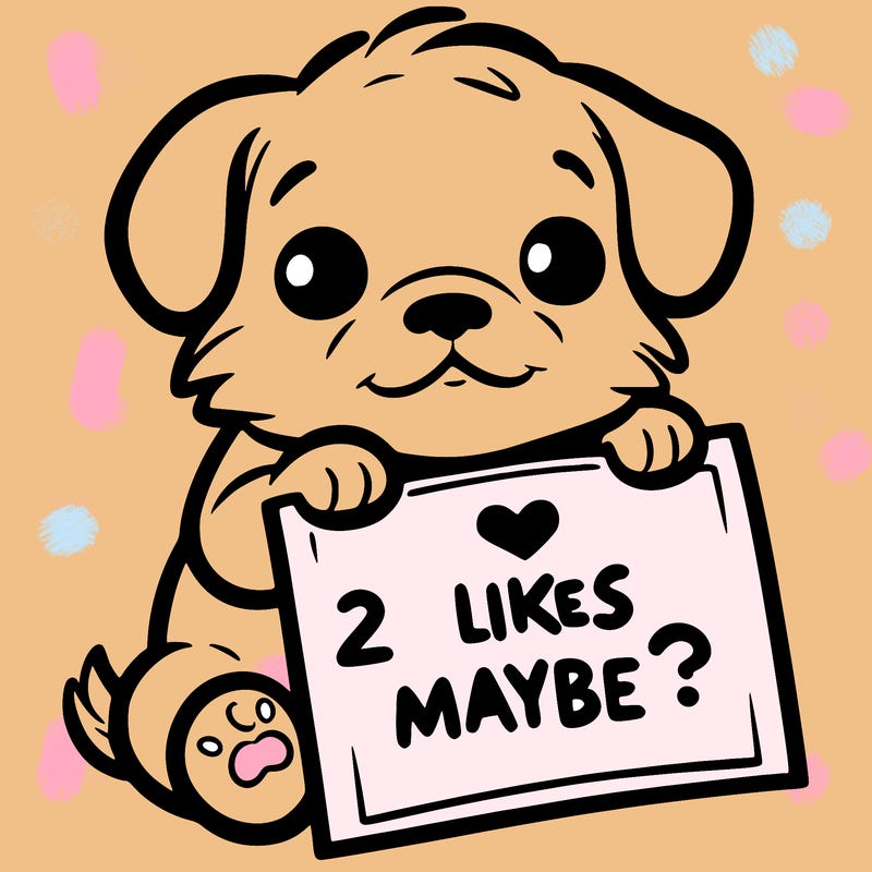 a puppy holding a sign that says 2 likes maybe?