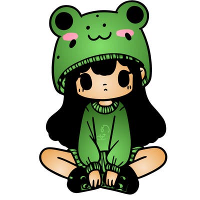a girl wearing a frog hat and some frog socks