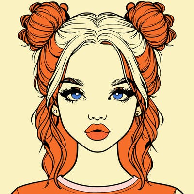 realistic girl with two buns in hair and lips