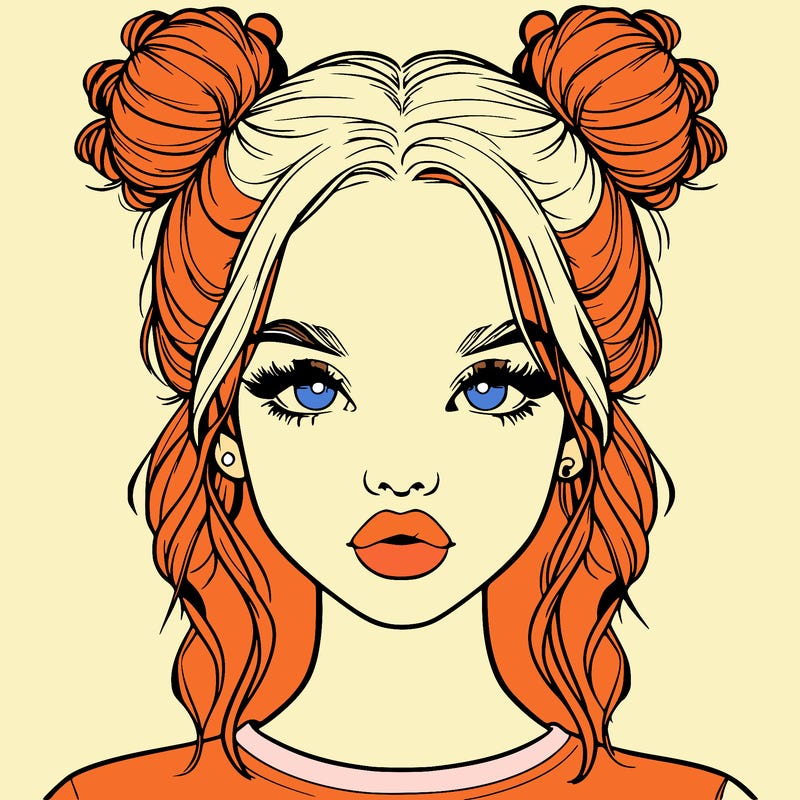 realistic girl with two buns in hair and lips