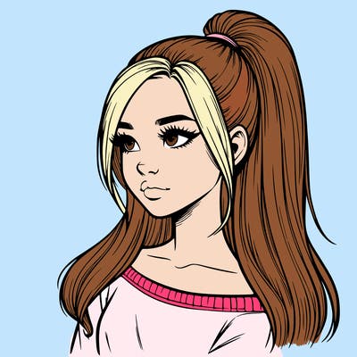 realistic girl with a high ponytail