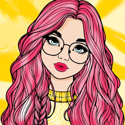 girl with long hair and freckles and glasses realistic