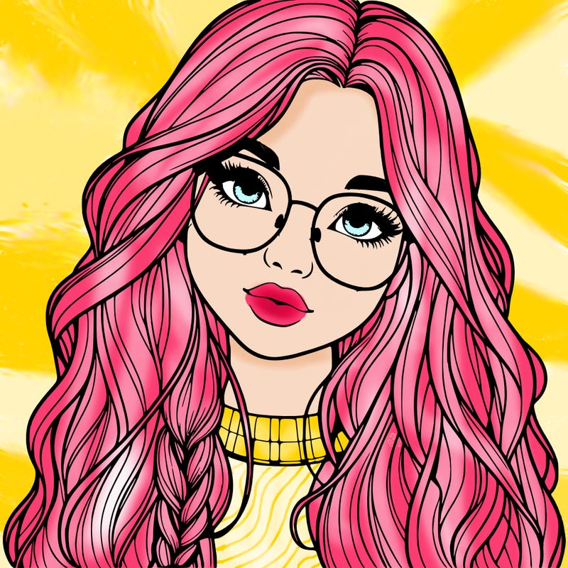 girl with long hair and freckles and glasses realistic