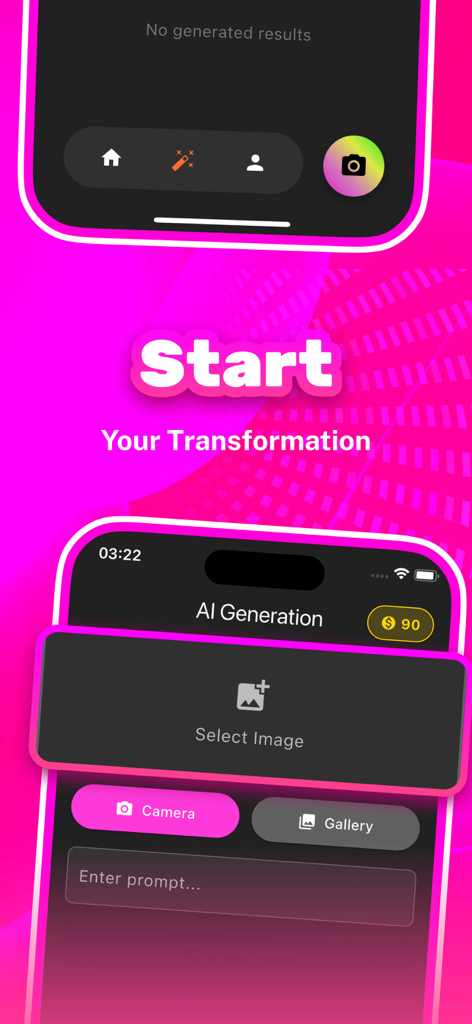 HaloHub - HaloHub mobile app interface showing AI generation screen and image selection buttons