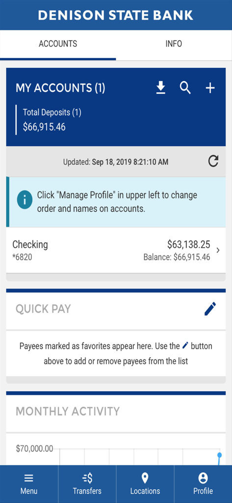 DSB Mobile - DSB Mobile App-Oberfläche mit Girokontostand und Aktivitätsdiagramm für den Monat