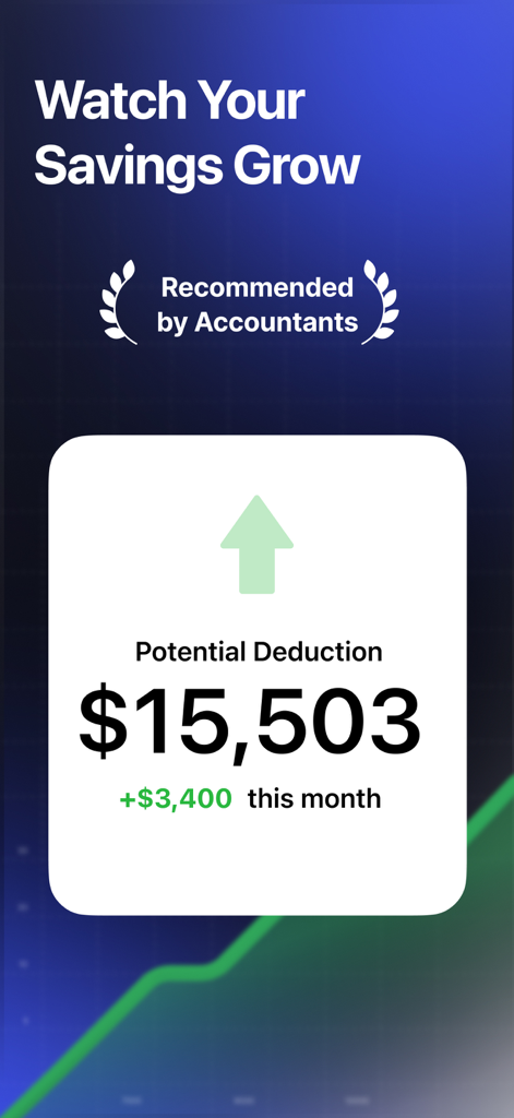 MileKeeper: Mileage Tracker AI - MileKeeper app screen showing potential tax savings and accountant recommendation