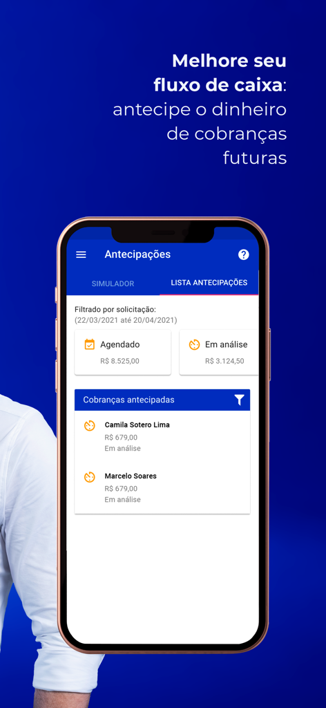 Asaas app interface showing a list of anticipated future payments to manage cash flow for cross border businesses
