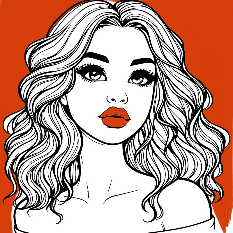 realistic girl with wavy hair and lips