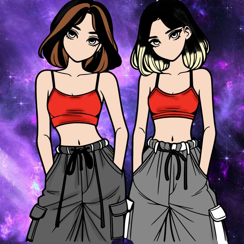 two girls with crop top with baggy pants