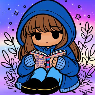 girl in oversized hoodie reading a book