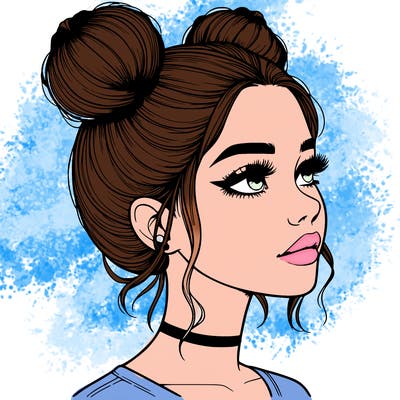 realistic girl with buns on the top of her head