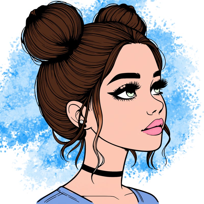 realistic girl with buns on the top of her head