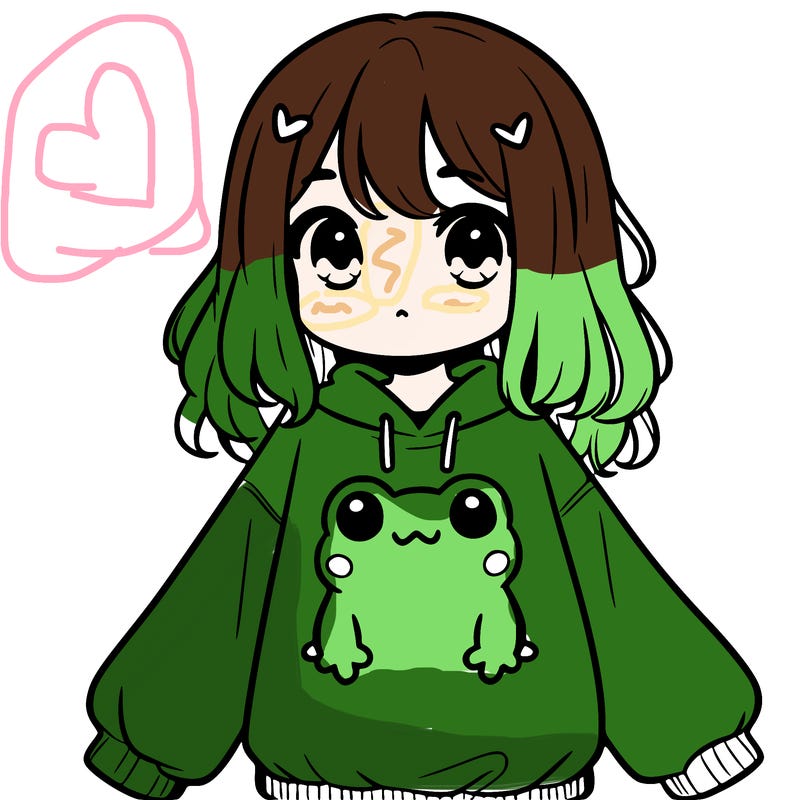 girl wearing frogging sweatshirt