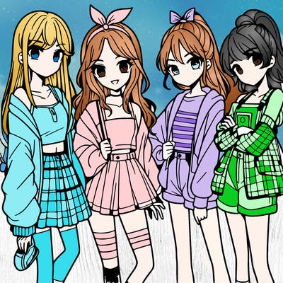 teen manga girls group of 4