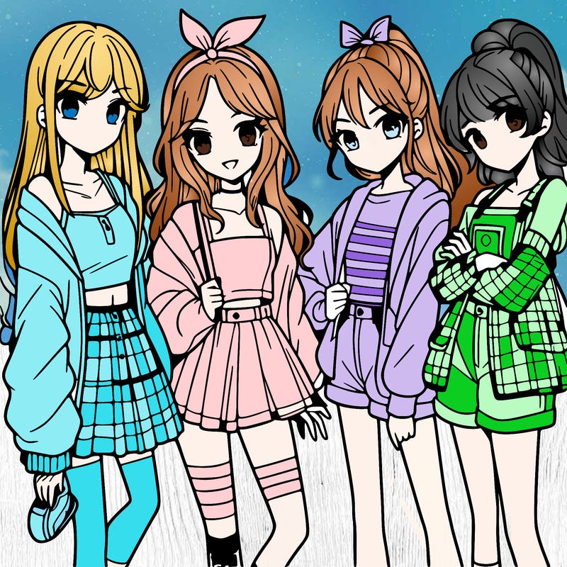 teen manga girls group of 4