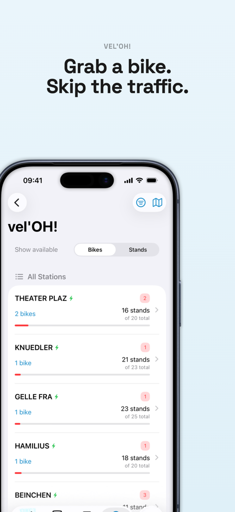 Luxempoche - Disponibilité en temps réel des stations de vélos vel'OH! sur l'application Luxempoche