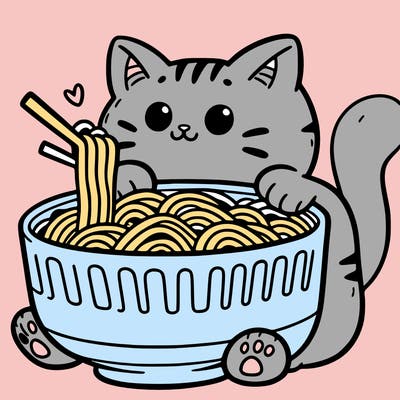 cat with ramen