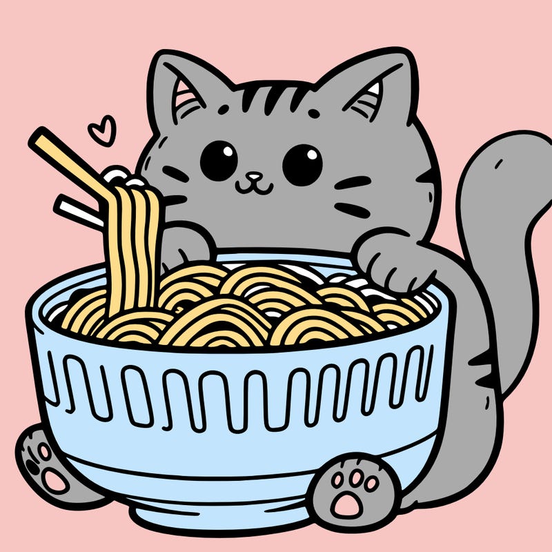 cat with ramen