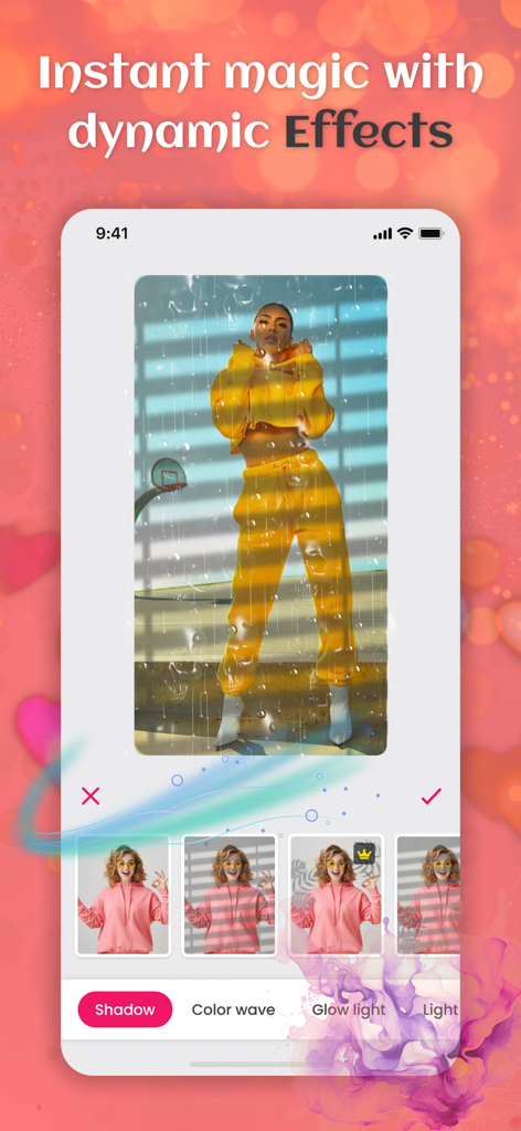 Clifie: Reels & Clip Maker App - iPhone screen showing dynamic shadow and lighting effects being applied to a video in the Clifie app