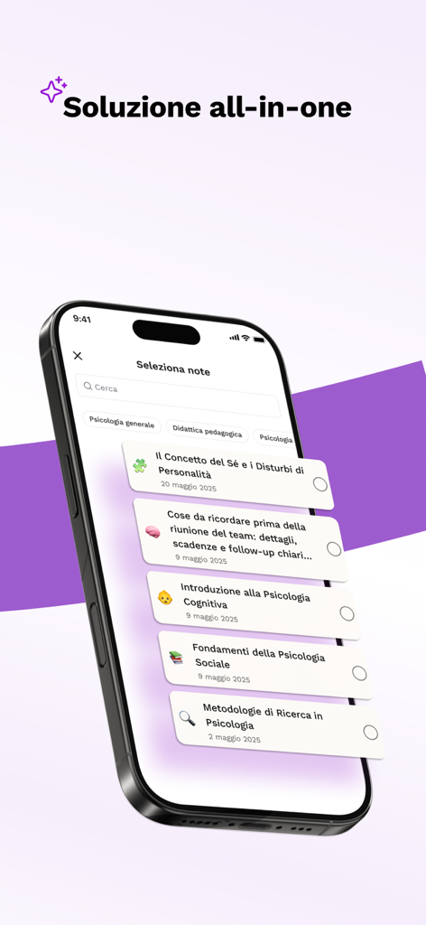 Docsity AI: appunti smart - App Docsity AI su un iPhone che mostra una dashboard organizzata di appunti di studio di psicologia