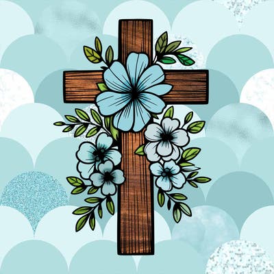 cross with flowers