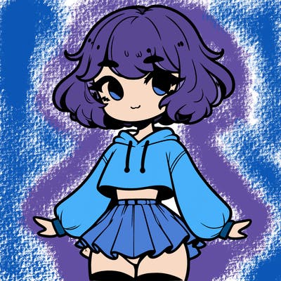cute femboy with short, fluffy hair that softly frames their face, wearing a cropped hoodie, paired with a flouncy short skirt, and thigh-high stockings
