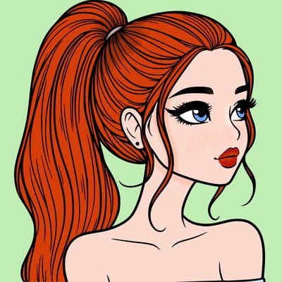 a beautiful and realistic girl with a high pony tail