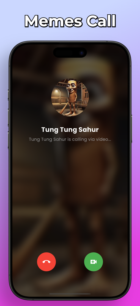 Meme Chat – Fun Video Calls - A simulated video call screen in the Meme Chat app featuring the character Tung Tung Sahur